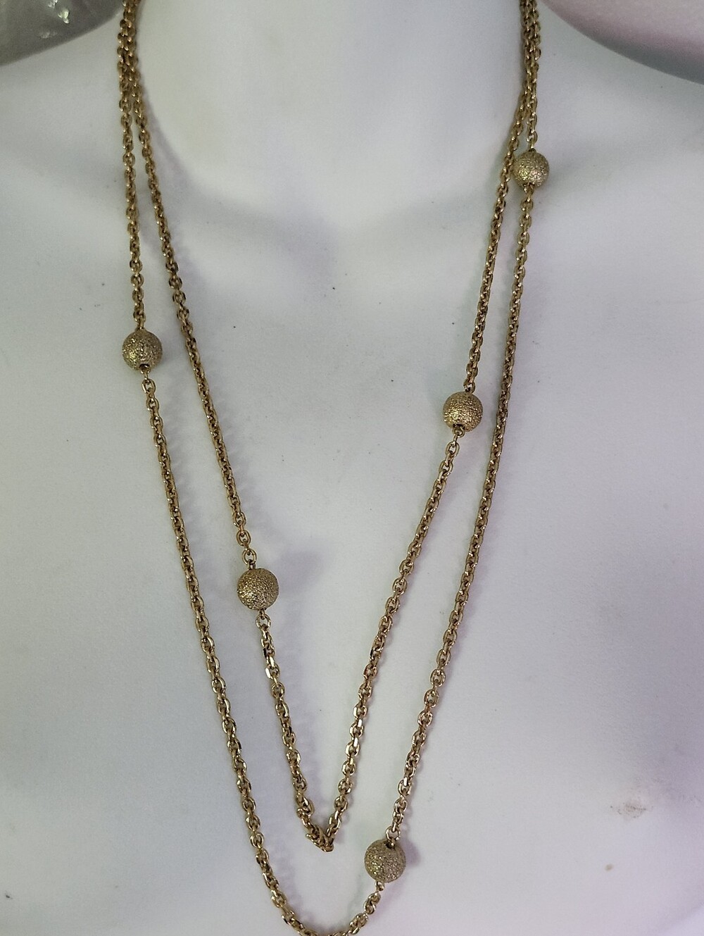 Vtg Monet Gold Tone Sparkly Ball Beaded Long Layered Necklace - 52 Inches